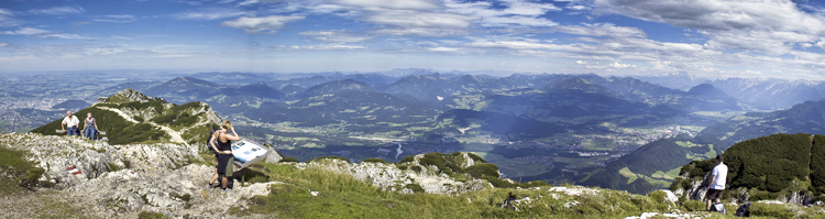 A panorama shot from the top of Mount Untersberg in Austria.  Click the photo to see a larger version of the file.